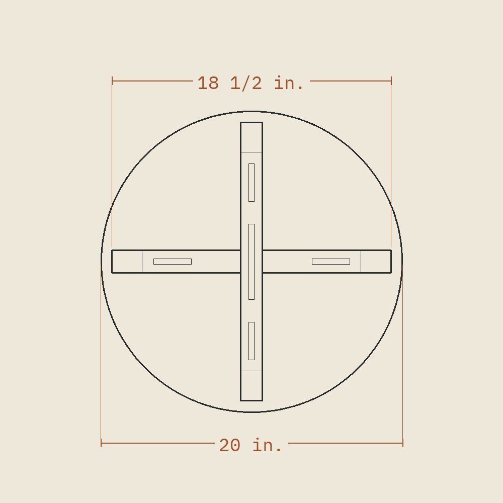 Plan of No. 001 with the top removed: the two slabs crossed on the 20-inch base. From Sheet 4.